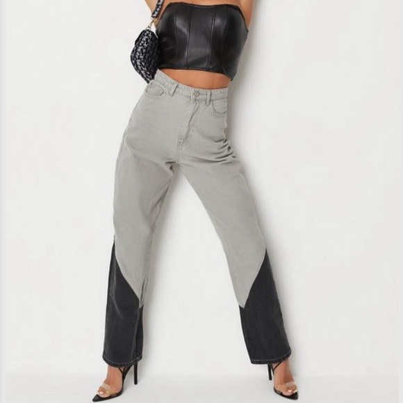 grey contrast panel loose straight leg jeans - Picture 1 of 1